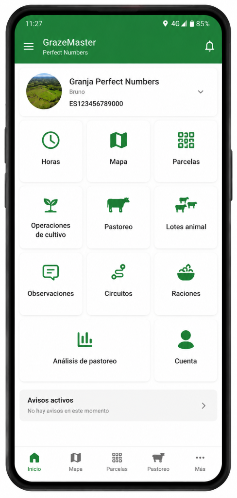 App GrazeMaster Opciones